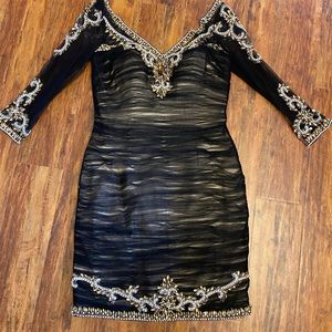 Illusion mesh metallic cocktail dress